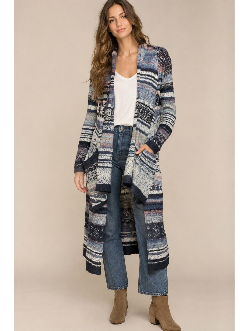 Free People Yesterday’s Smile Fair Isle Duster Cardigan Sweater M Boho